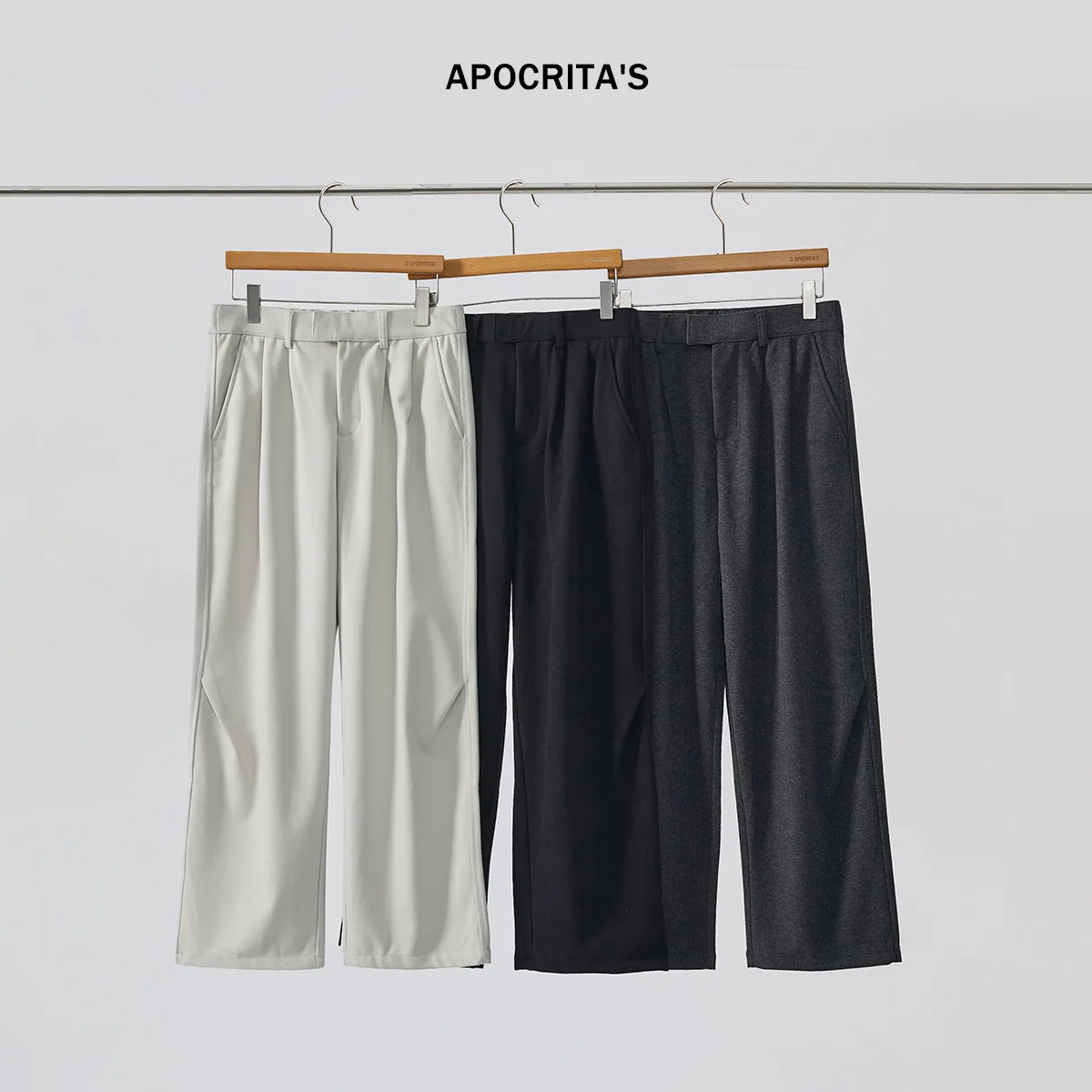 

Men's Casual Thiened Woolen Trousers Straight Leg Drapey Winter Faionable Loose Fit Long Pants Versatile mid Waist