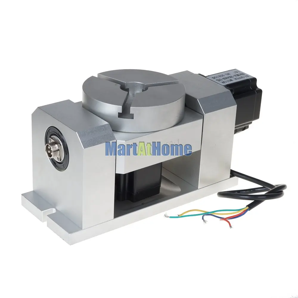 CRA902 CNC Router Machine Rotary Indexer Table 4th & 5th Rotational Axis with Chuck & 60 2-Phase Stepper Motor, Harmonic Gearbox