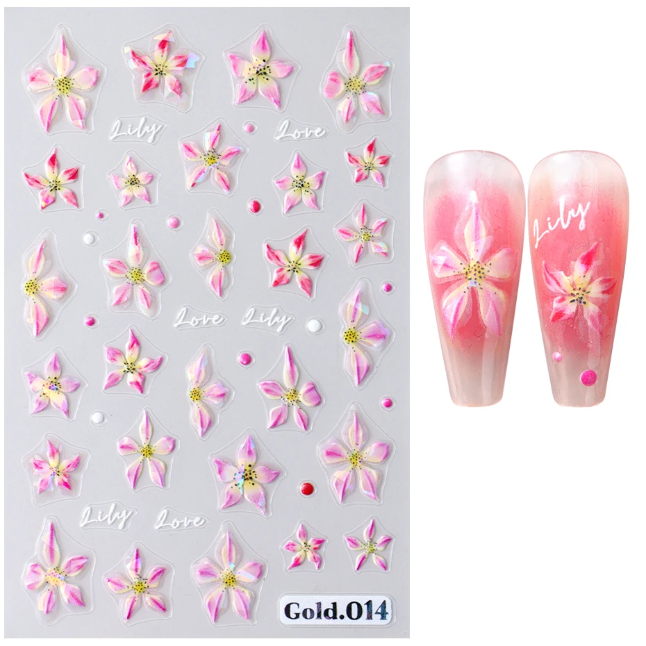 2 stuks glanzende lelie bloem nail art sticker stickers orchidee bloemen zelfklevende sliders holografische stickers manicure nail art decoraties