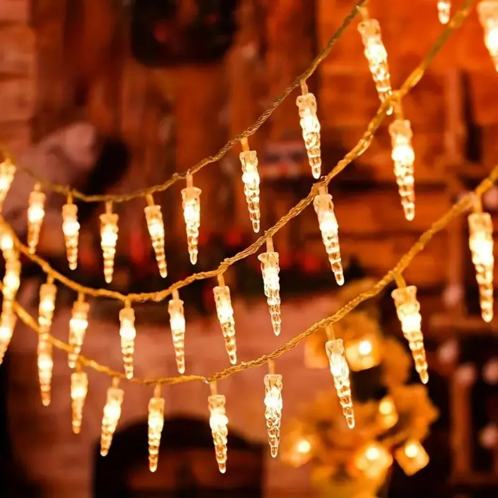 1.5M/3M Battery Powered Ice Cone Fairy String Lights, Christmas Icicle Decor, Warm Glow Indoor Holiday Party Lighting Decoration