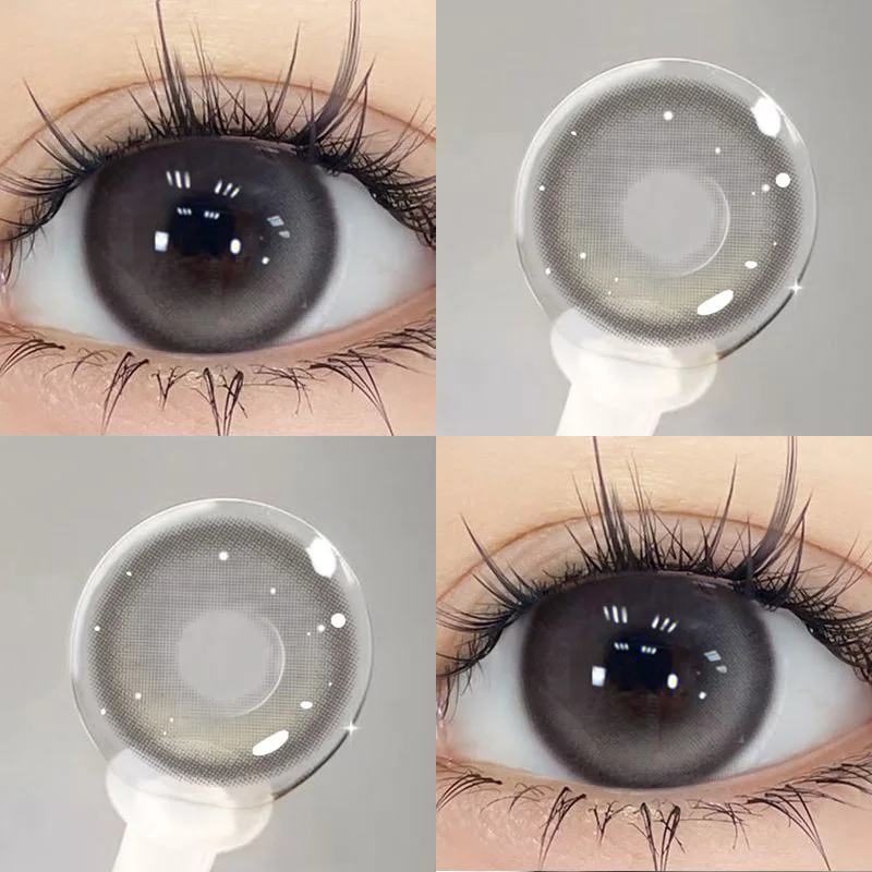 YIMEIXI 1Pair 0 to -8.00 Degree Colored Contact Lenses for Eyes with Diopters Grey Lenses Fashion Lens Soft Natural Beauty Pupil