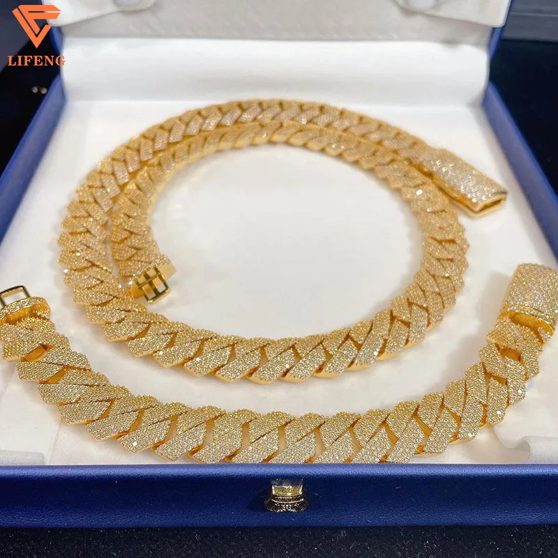 Fashion 925 Sliver Gold Plated Diamond 18mm Cuban Link Chain Jewelry Men Iced Out Moissanite Cuban Bracelet