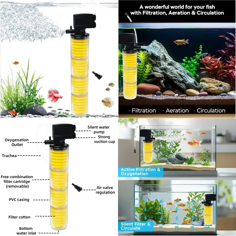 for 4 Layer Yellow Sponge Filter High Density Biological Aquarium Filter Pump with  Function