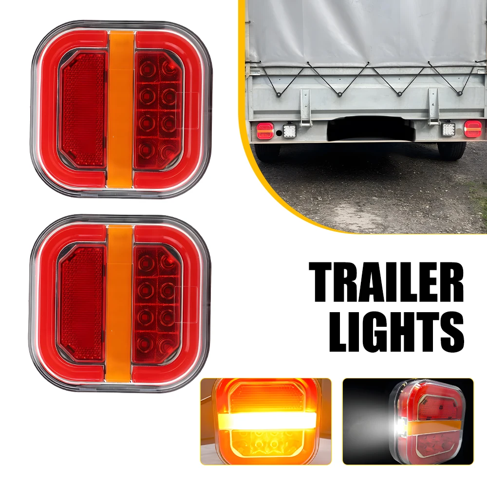 

2Pcs Car LED Tail Lights White Amber Red Brake Turn Driving Lamps License Plate Light Truck Caravans Campers Vans UTE 12-24V
