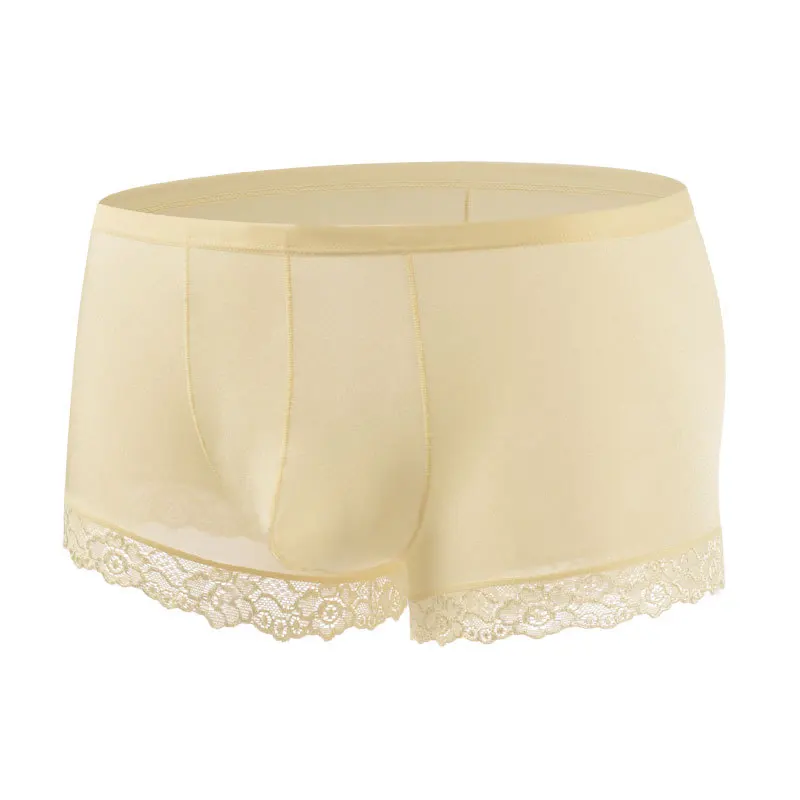 الحرير الجليد رقيقة الدانتيل رجل الملابس الداخلية بلون منتصف الخصر سراويل بوكسر سلس تنفس مثير الرجال سراويل التجفيف السريع السروال #2