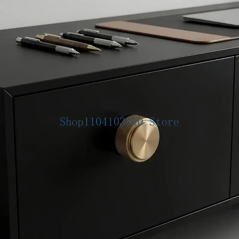 02DC Kitchen Cabinet Knob Single Hole Round Pull, Matte Black and Champagne Bronze Furniture Knob with Textured Grip for Drawers
