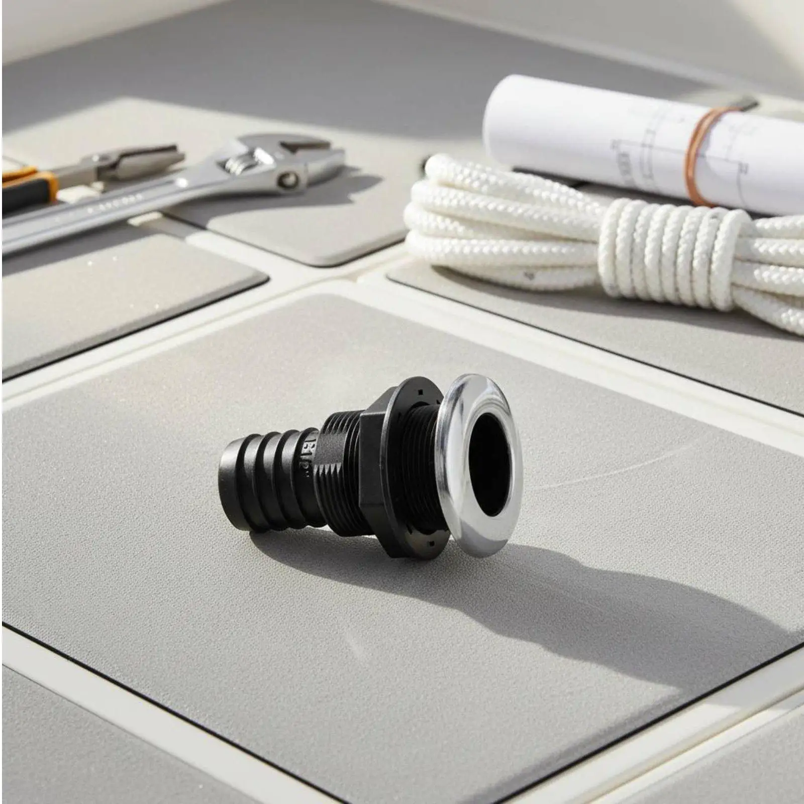Yacht Drain Outlet with Steel Cap ABS Plastic Thru Hull Fitting for Sailboat Speedboat RV Bilge Drainage and Water Circulation