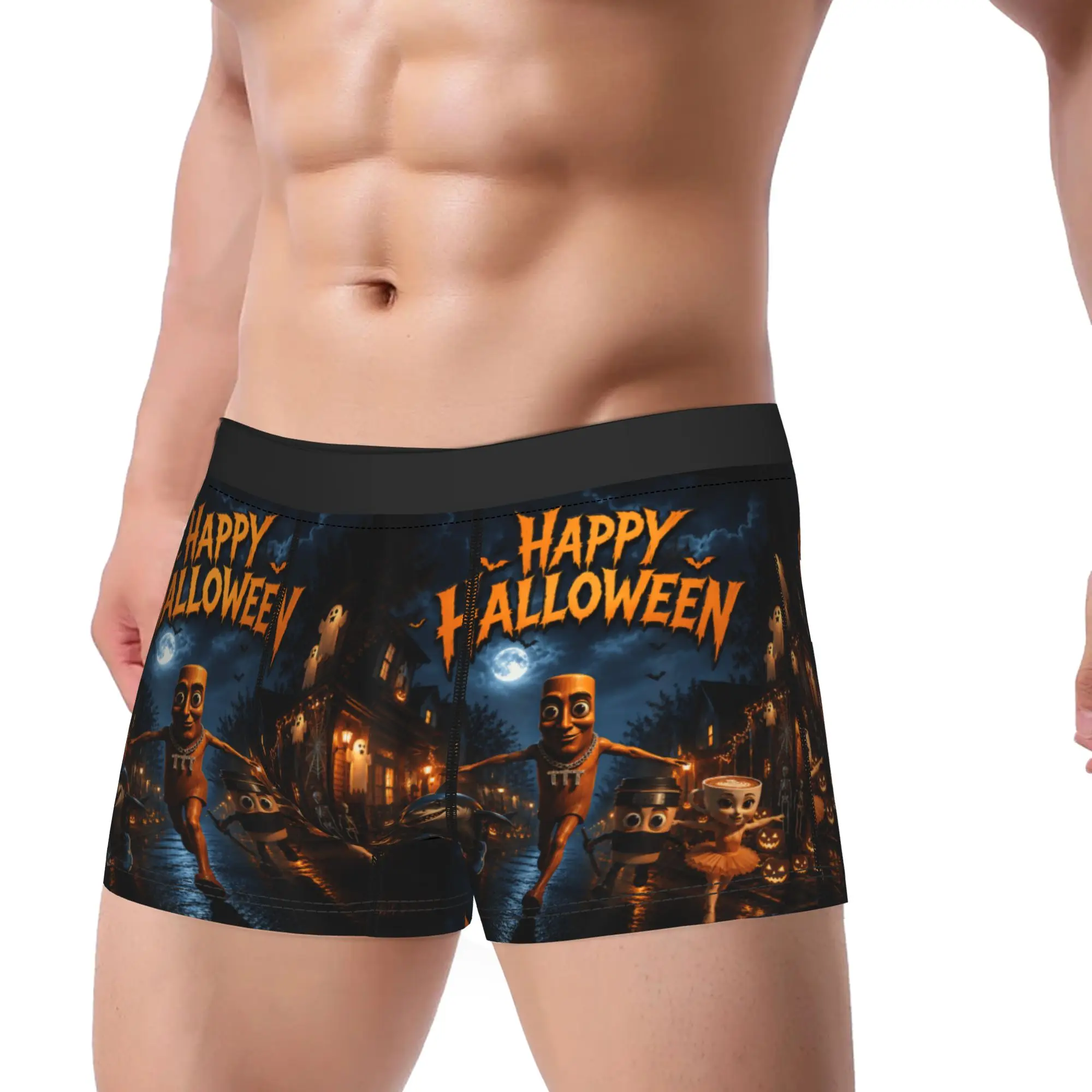 Halloween Night Brainrot Meme Tung Sahur Friend Neighborhood Underwear Men Panties Pattern Elastic Boxer Shorts Shorts Briefs