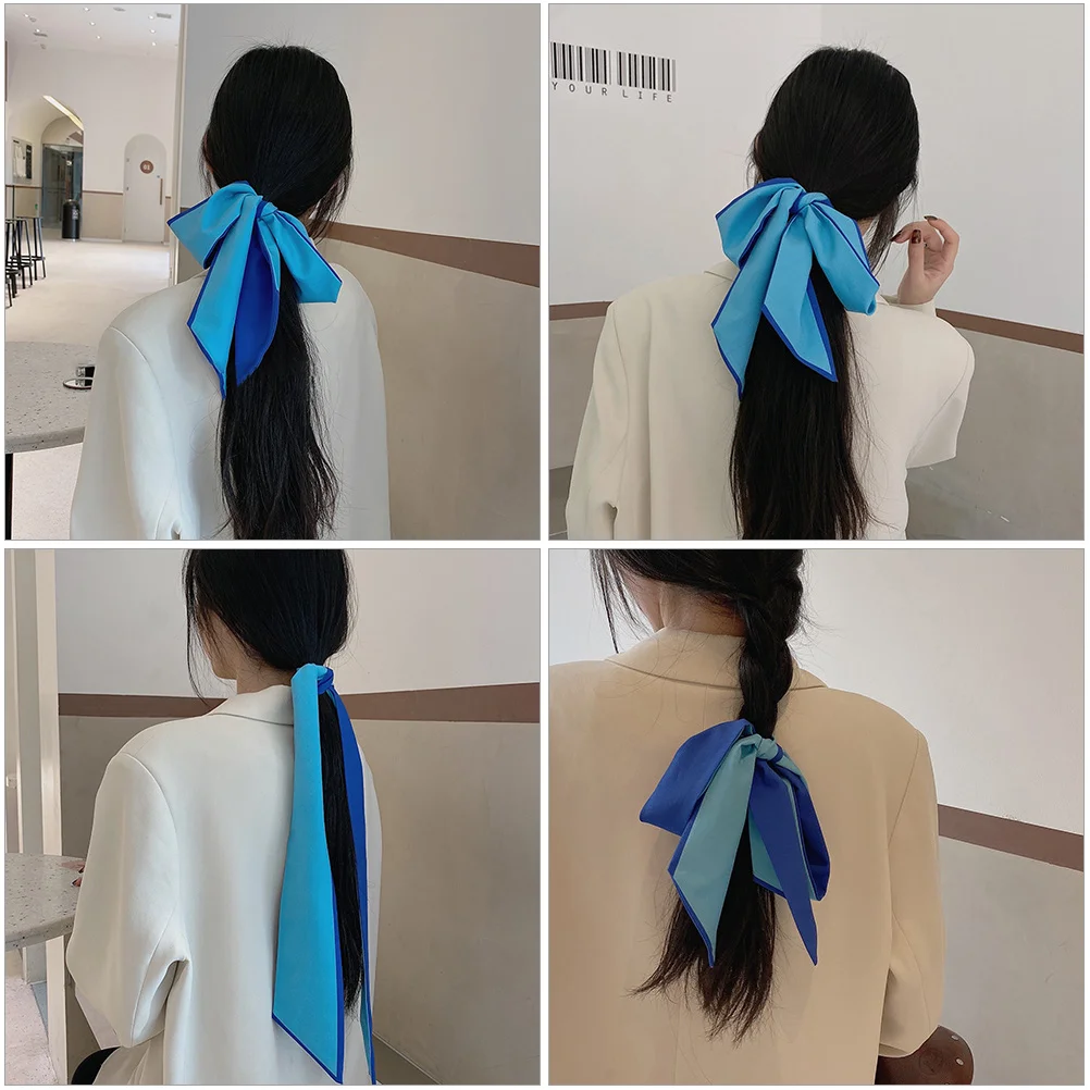 Accesorios para el cabello Diadema Pajarita personalizada Bufanda de cuerda para mujer Scrunchy Diadema con lazo azul Miss