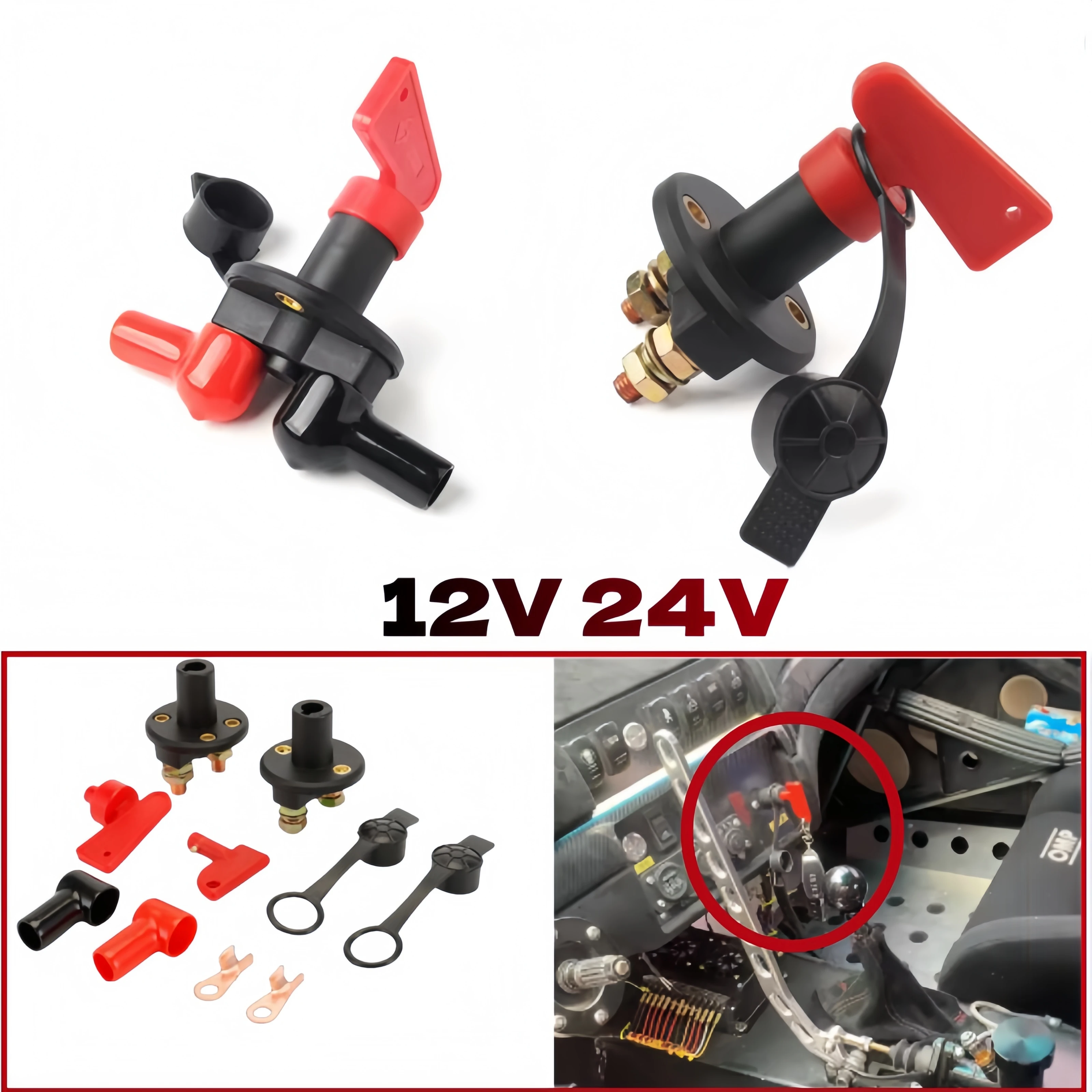 Interruptor de apagado de batería de latón para barco RV automático 12V 24V M10 aislador de corte de energía interruptor de desconexión principal de 2/4 orificios con 2 llaves