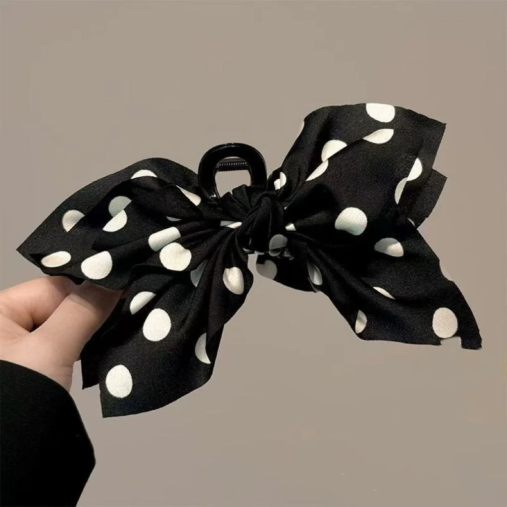 French Elegant Hair Claw Crabs For Women Polka Dot Fashion Bow Hair Clip Retro Head Shark Clip Luxury Hair Accessories image 4