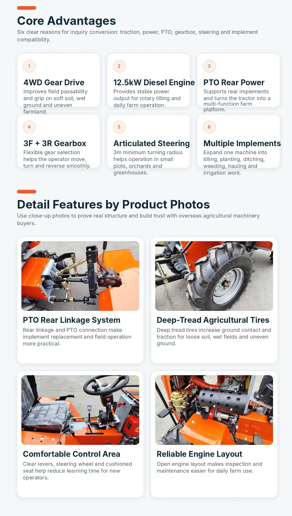 Neues Design Multifunktionaler Radtraktor, Meistverkaufte Landwirtschaftsmaschine, Anpassbare Karosseriefarbe, Kostenloser Versand – Detail 3