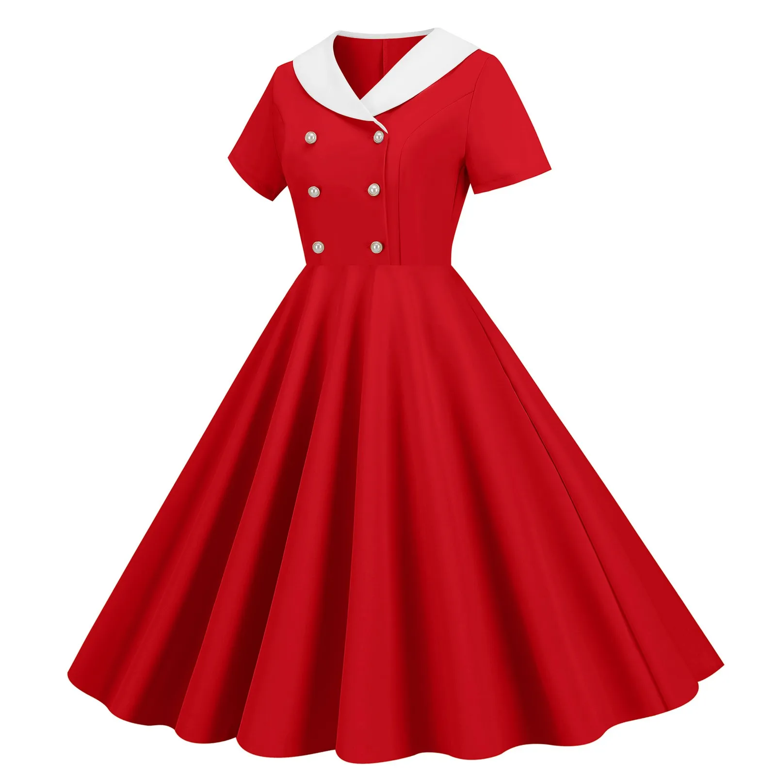 Women 2024 Summer Retro Solid Color Dress French Vintage 50s 60s Pin Up Rockabilly Party Dress Robe Vestidos Dresses For Women