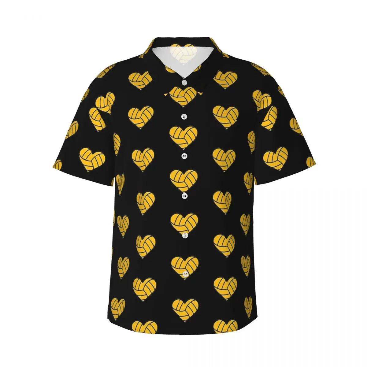 Hearts Waterpolo Ball Print Casual Shirt Elegant Hawaiian Shirts Men Short-Sleeve Vacation Y2K Funny Design Oversized Blouses