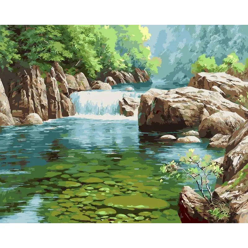 

GATYZTORY Modern Painting By Numbers Hand Painting Canvas Painting Forest Lake Scenery Picture Paint Home Decoration For Adults