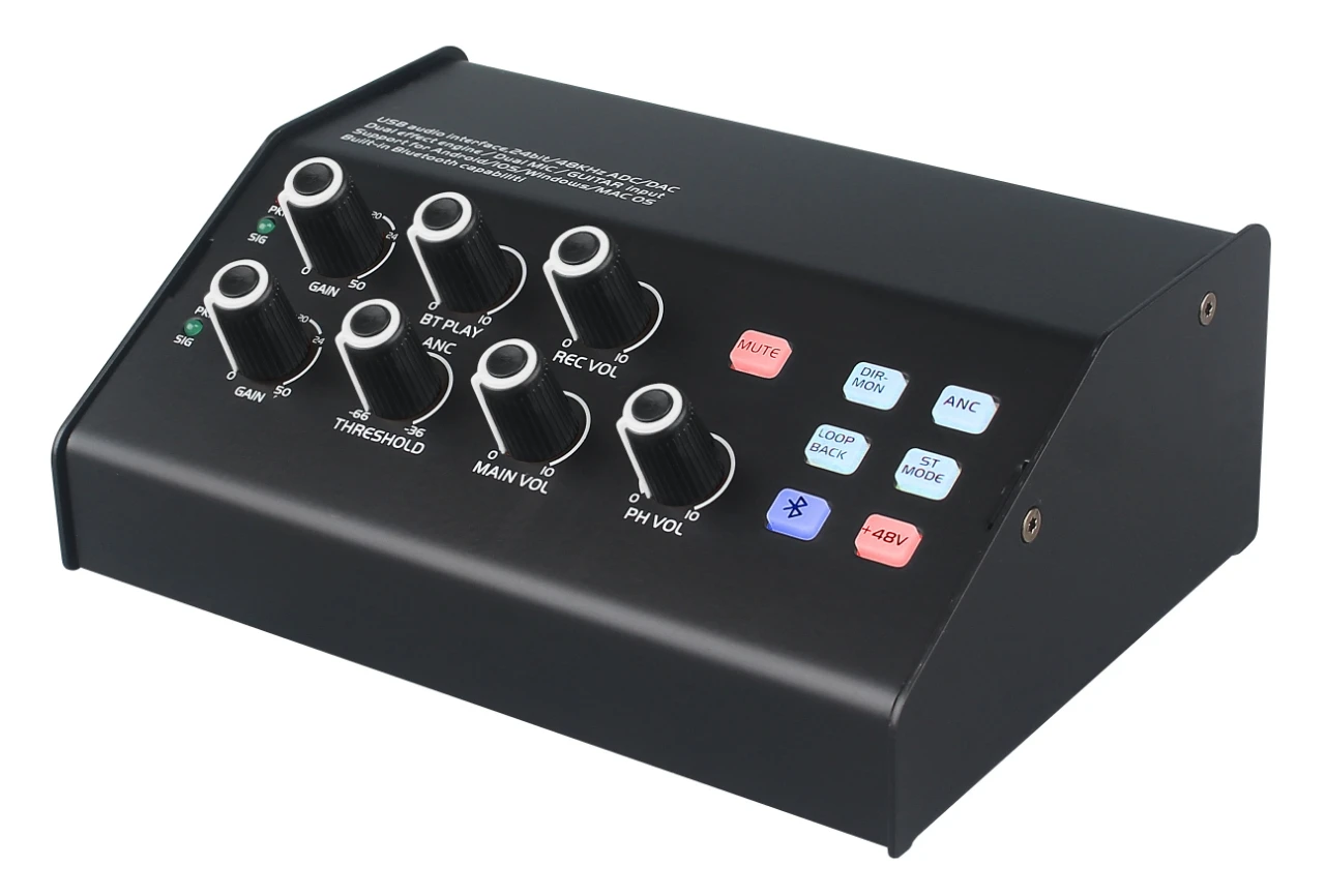 USB Audio Interface Studio 48V Noise Cancelling Dual-Stream UB44-A 24bit/48KHz 80Hz-12KHz Frequency Response Metal Support for