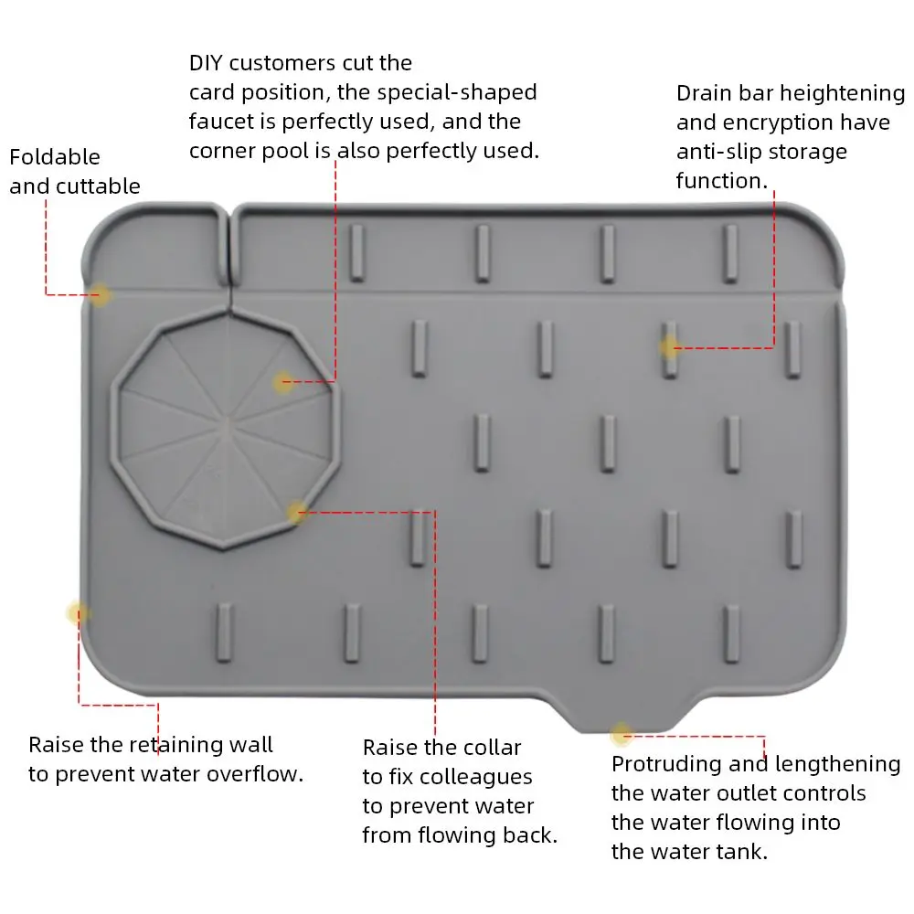 Water Splash Guard Dish Drying Pads Sink Water Prevent Faucet Absorbent Mat Splash Catcher Silicone Drain Pad Splash-proof