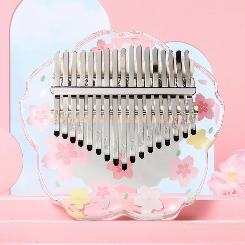 Kalimba 17 21 Keys Cute Mini Thumb Piano Keyboard Instruments Sakura Calimba Instrument Christmas Gifts for  Friends Kids