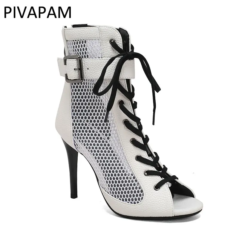 

Womens High Heeled Shoes Summer Sexy Peep Toe Belt Buckles Lace Up Stilettos Jazz Dance Female Shoes Plus Size Summer Boots