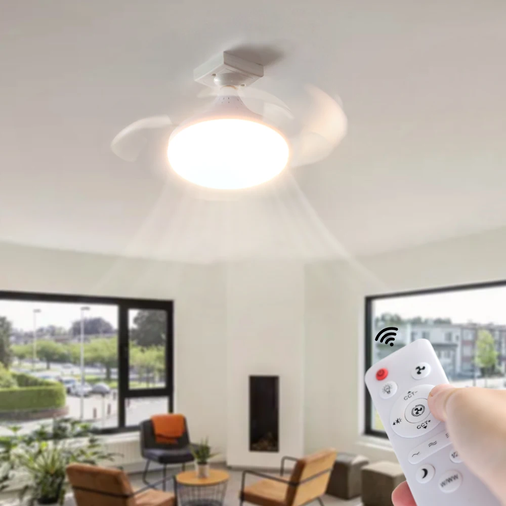 Bombillas LED E27, ventilador oculto, aspas telescópicas, 85-265V, atenuación RC, lámpara LED de 30W, ventilador de techo con ampollas ligeras para el hogar