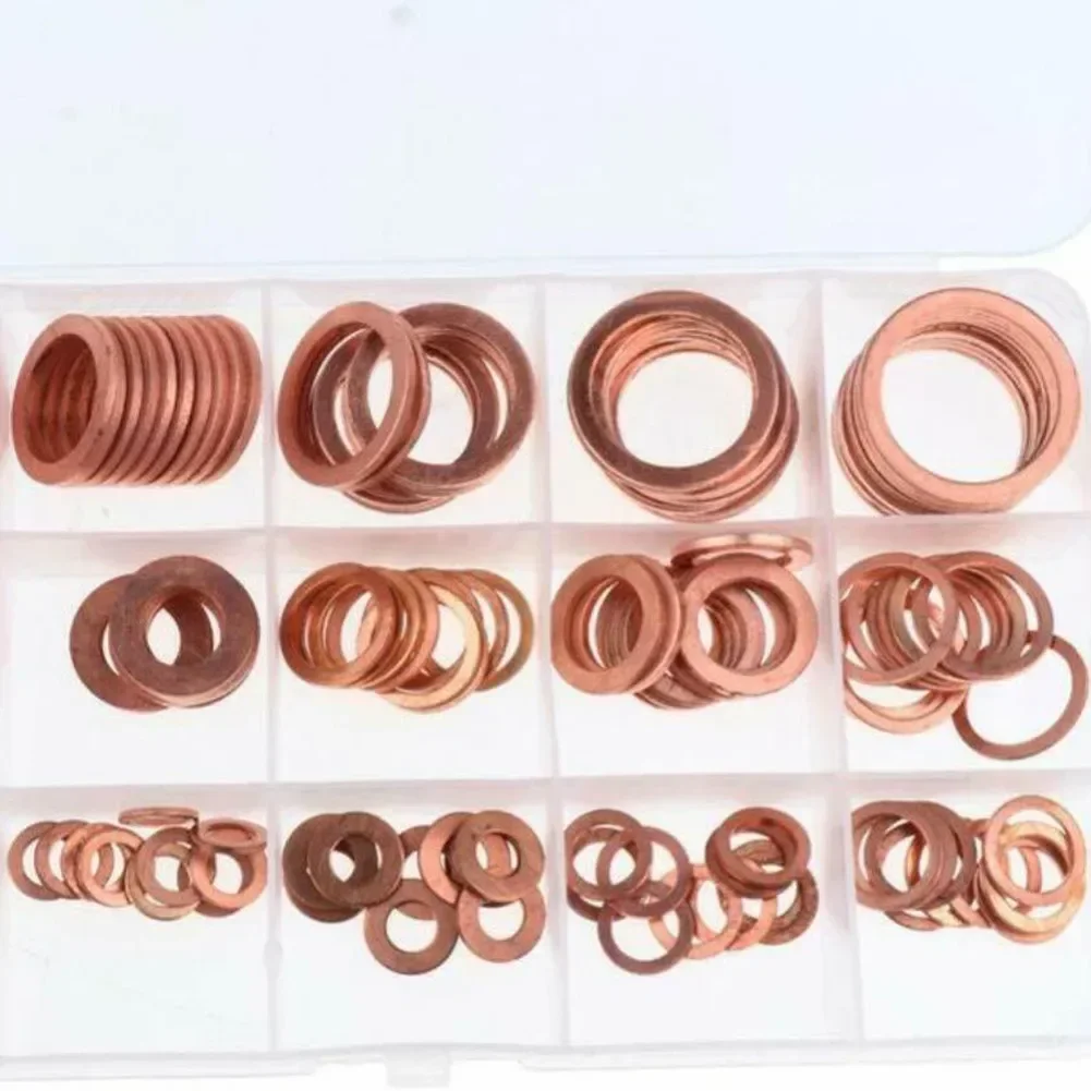 150PCS M5-M22 Copper Crush Washer Gasket Set Flat Ring Seal Assortment Kit Copper Washers Oil Pan Gasket Set
