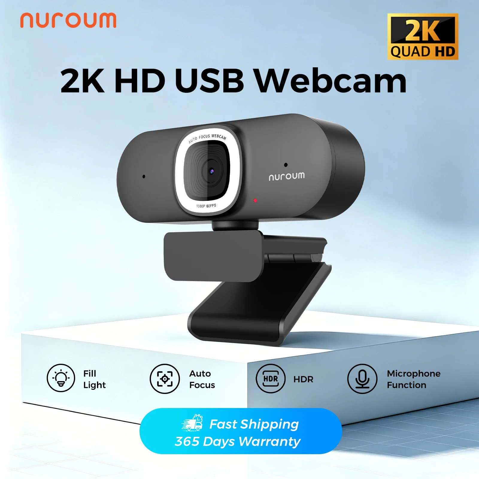 Webcam Ring Light - كاميرا ويب NUROUM 2K ذات التركيز