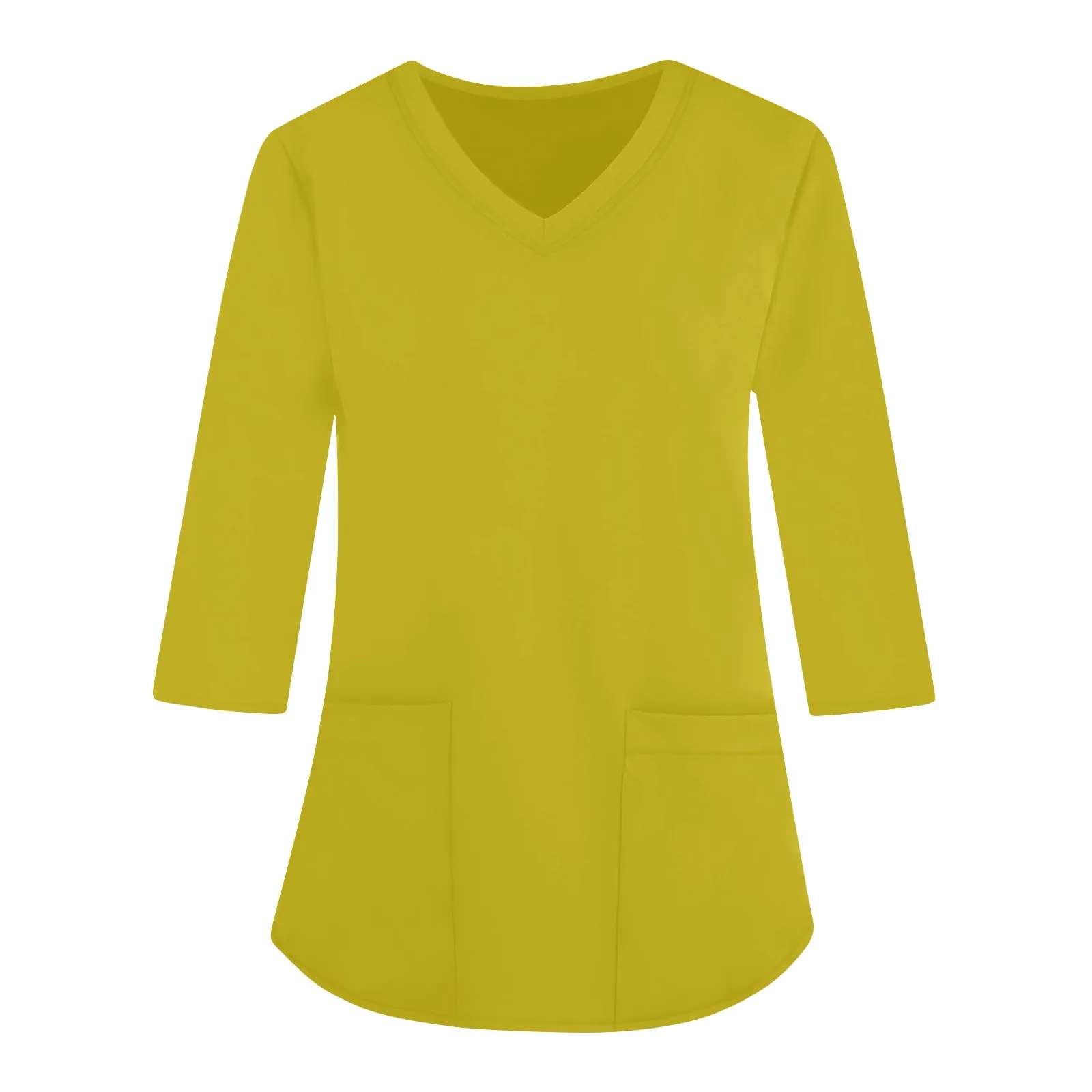 Uniforme de enfermeira solto com decote em v feminino com bolsos, cor sólida, uniforme de enfermagem de três quartos de manga curta casual de manga curta