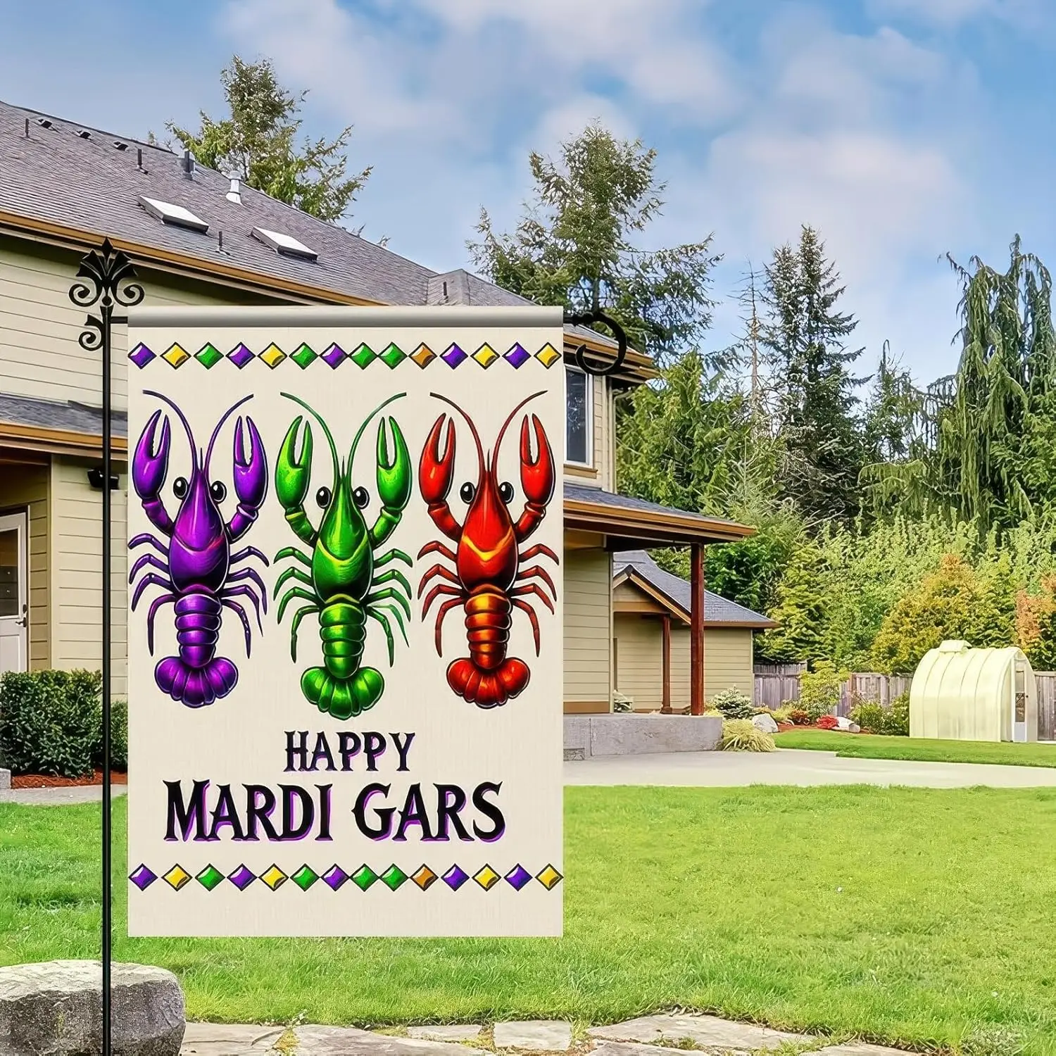 Happy Mardi Gras Garden Flag 12x18 Inch Double Sided Outside Mardi Gras Celebrate Decorative Party Yard Flag Holiday Party H EEZ