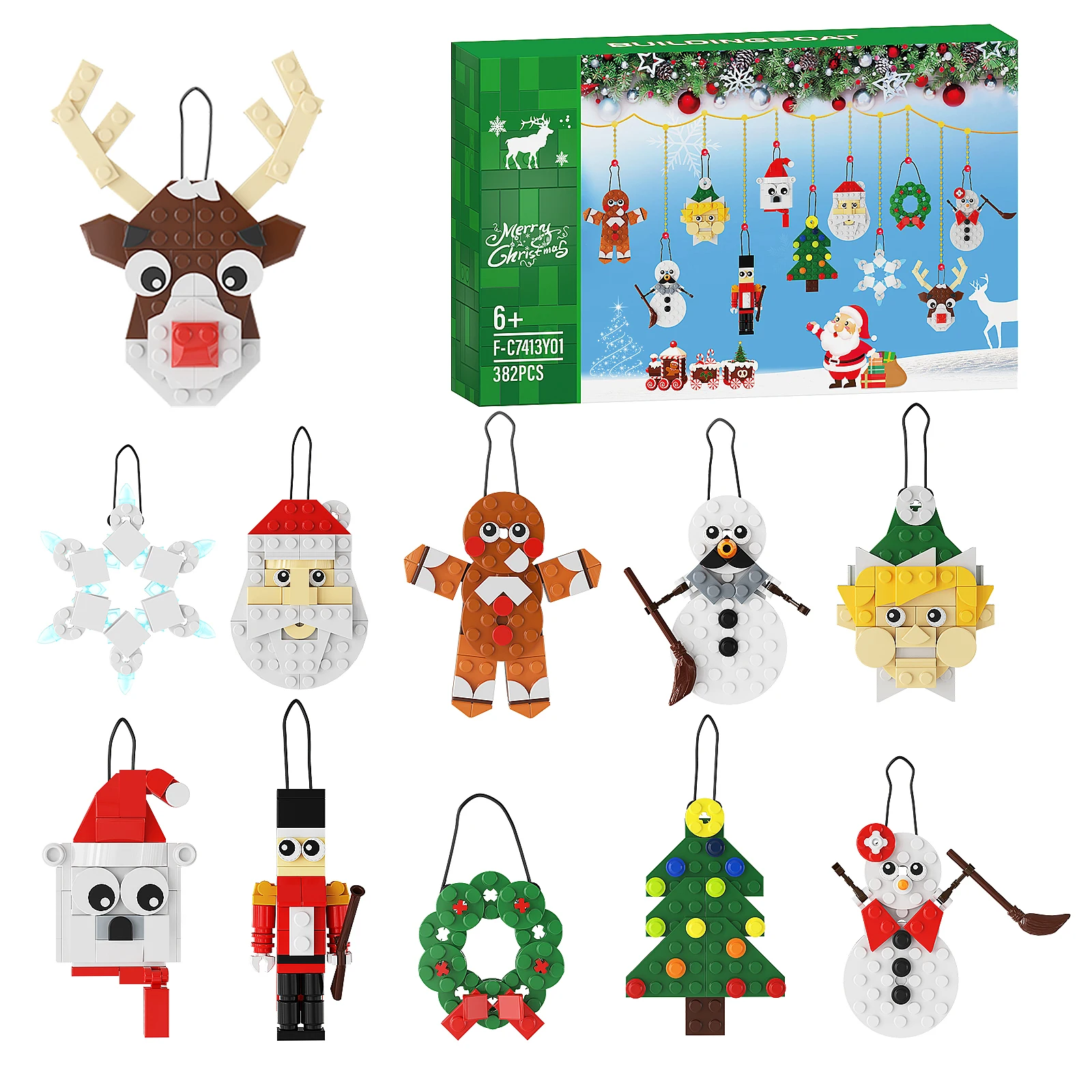 11 Pieces Christmas Doll Hanging Building Blocks Cute Christmas Tree Indoor Hanging Decorative Bricks Christmas Gifts For Kids