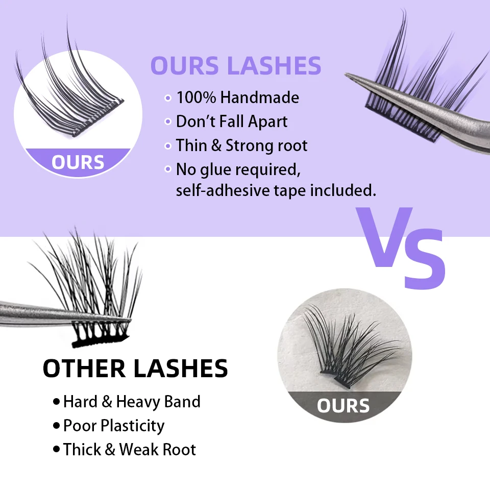 DIY 100 Cluster Self Adhesive Eyelashes Natural Long Fake Eyelash Extension NO Glue Needed Individual Lashes Makeup Tools Cils