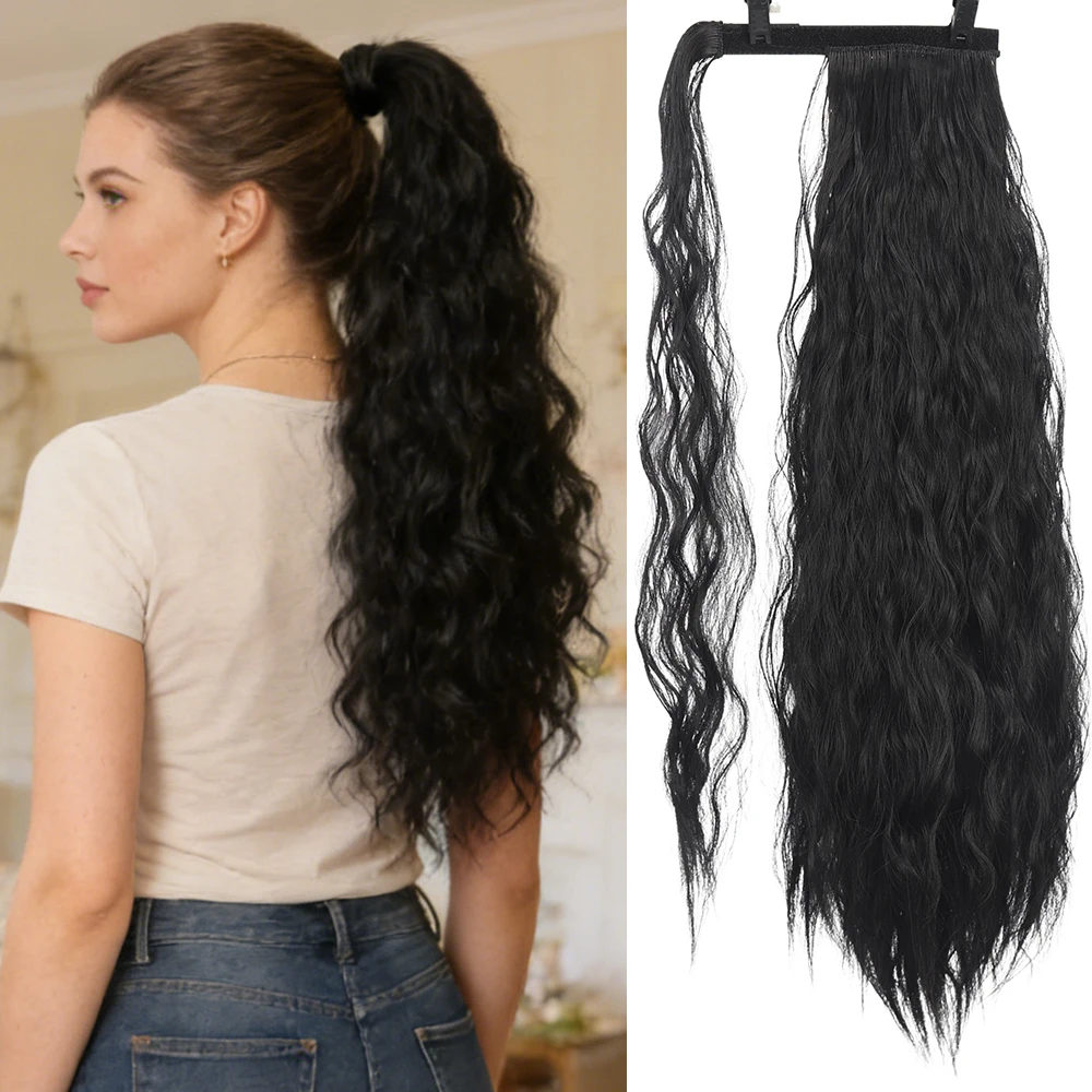 

Синтетический длинный волнистый хвост-шиньон на заколке, омбре, коричнево-русый, накладные волосы для прически «хвост»