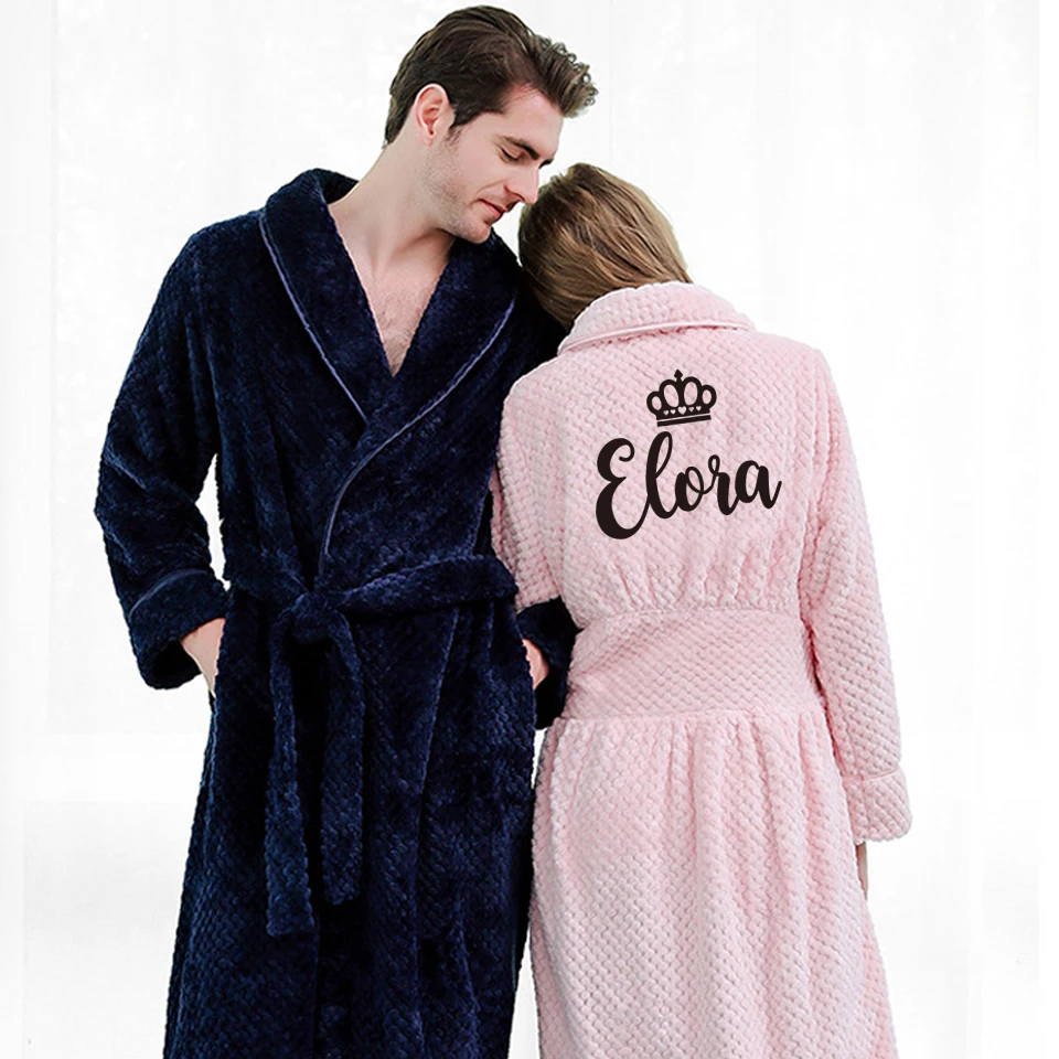 

Personalized Flannel Bathrobe with Name And Date Winter Warm for Birthday Party Wedding Bride Groom Robe Customizable