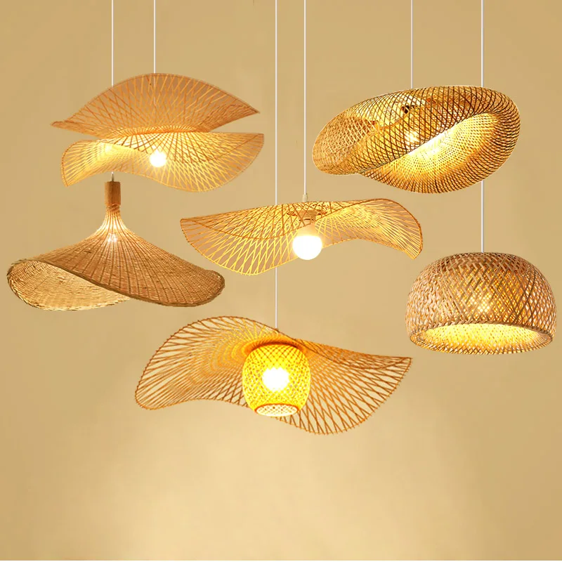 

Bamboo pendant lamp Chinese teahouse bar straw hat lamp Zen Southeast Asia Japanese restaurant home stay lotus leaf decorative