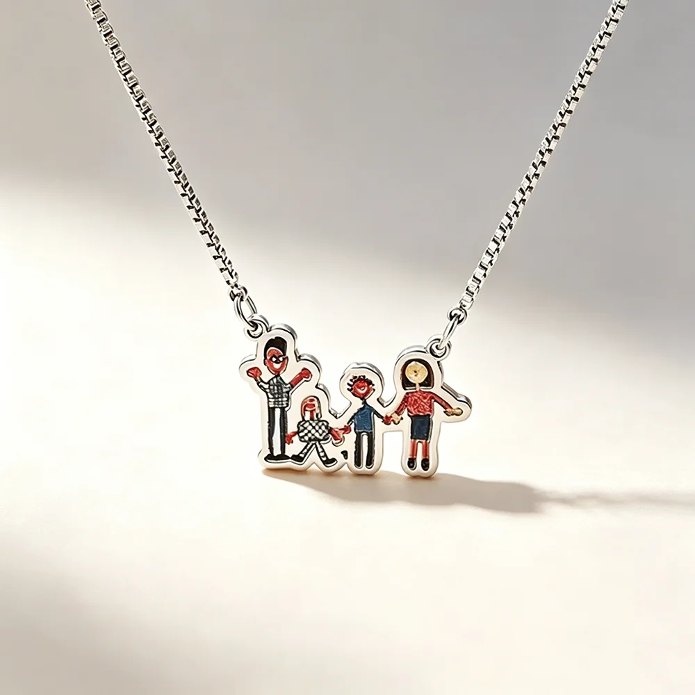 Custom Family Draw Art Necklaces Lovely Pendant Stainless Steel Necklace Personalized for Mom Family Birthday Present