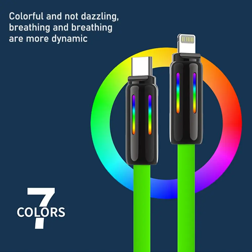 USB C to USB C Cable 240W Silicone USB-C Charging Cable Type-C Cord for iPhone 15 and Other Devices Seven-color Breathing Light