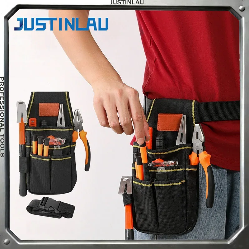JUSTINLOU 1PC multifunctional tool waist bag storage adjustable thickness wearresistant hardware tool kit waist bag Oxford cloth