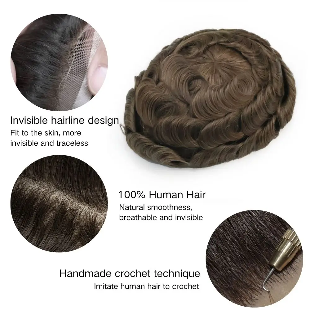 نظام استبدال الشعر البشري للرجال OCK مقاس 8 × 10 بوصة - دانتيل فرنسي مسامي مع قاعدة من الدانتيل + PU #5