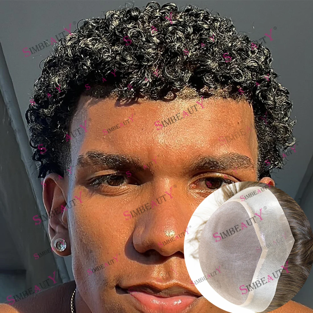 

12mm Kinky Curly Toupee for Men Black Human Hair Super Durable Mono Lace&PU Base Breathable Men's Capillary Prosthesis System