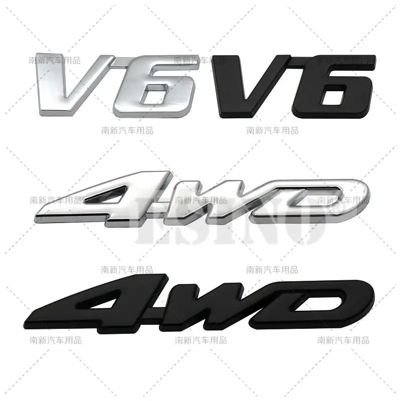 3D V6 4WD Metal Alloy RearTrunk Fender Adhesive Badge Body Tailgate Displaceme Emblem For Toyota Highlander