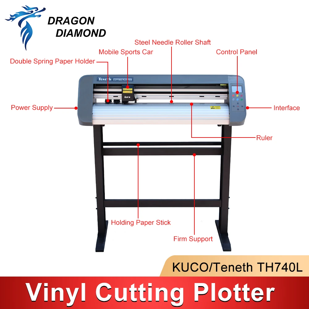 Vinyl Sticker Plotter Cutting Machine Kuco Teneth TH740L Desktop Contour Cutter Plotter 730Mm Plotter Carriage Frame Device