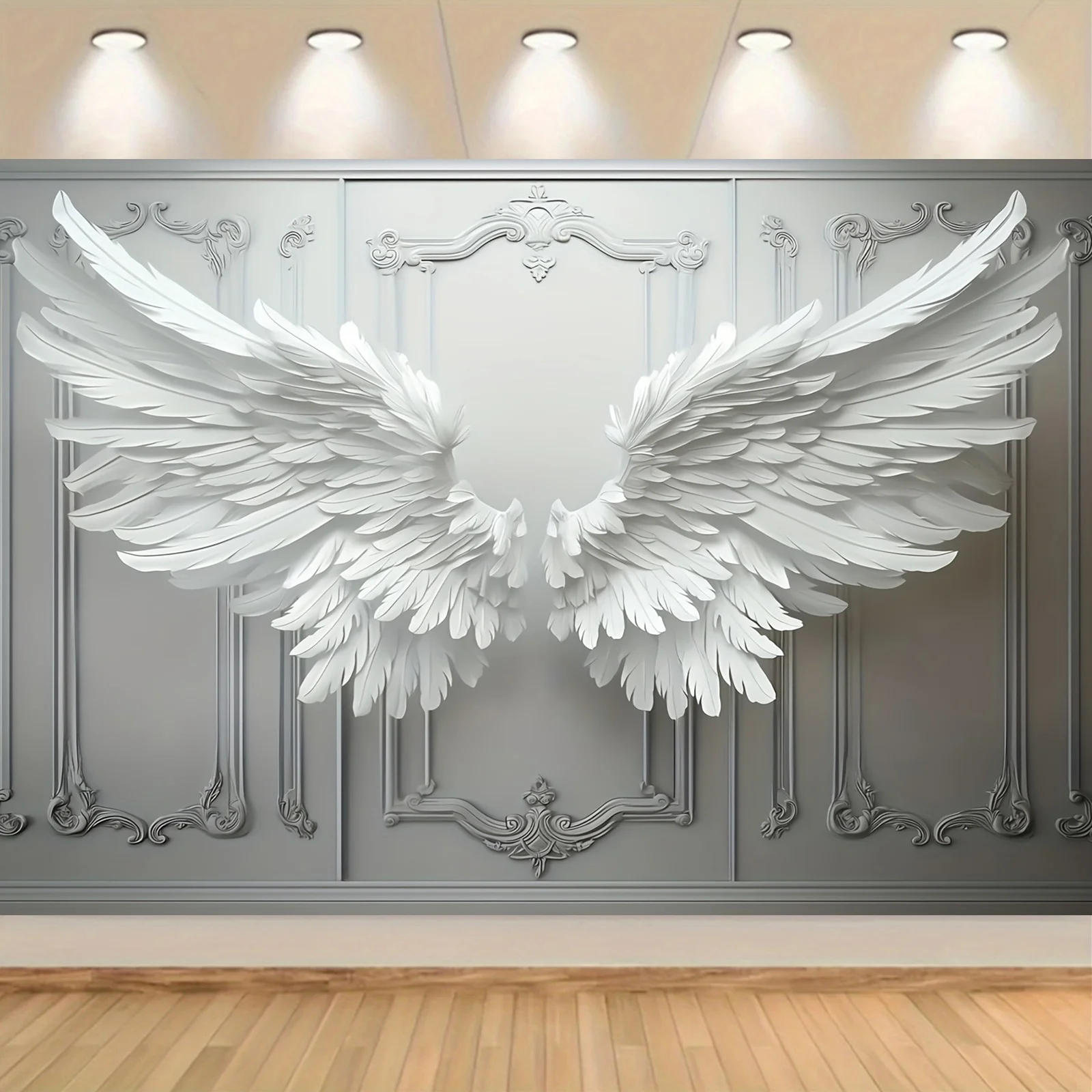 Multi-functional white feather angel wings background fabric - polyester fiber wall, suitable for photo and party decoration