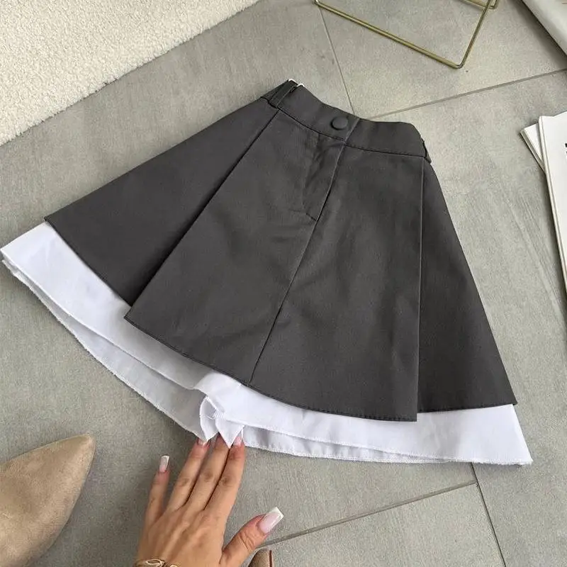 

Асимметричная искусственная двухсекционная плиссированная юбка с высокой талией, весенне-летний дизайн, женские юбки трапециевидной формы Faion