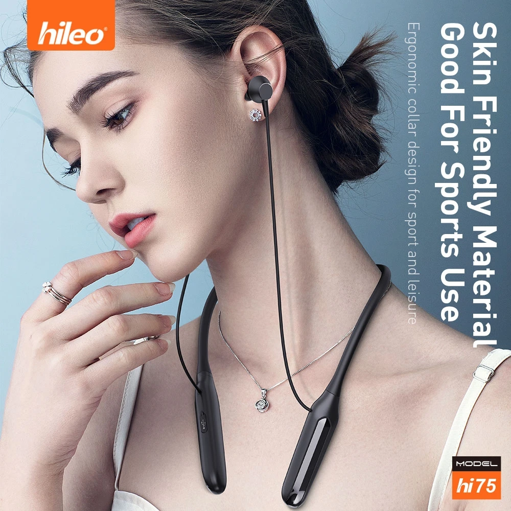 Hileo Hi75 Wireless Headphone Bluetooth 5.2 Neckband Earphones Hifi Stereo Sports Headset Suspended Waterproof Magnetic Earbuds