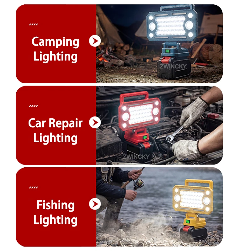 4/8Inch LED Work Light With Dual USB For Makita/Dewal/Milwaukee 18V Li-ion Battery Jobsite Light Outdoor Camping Emergency Light