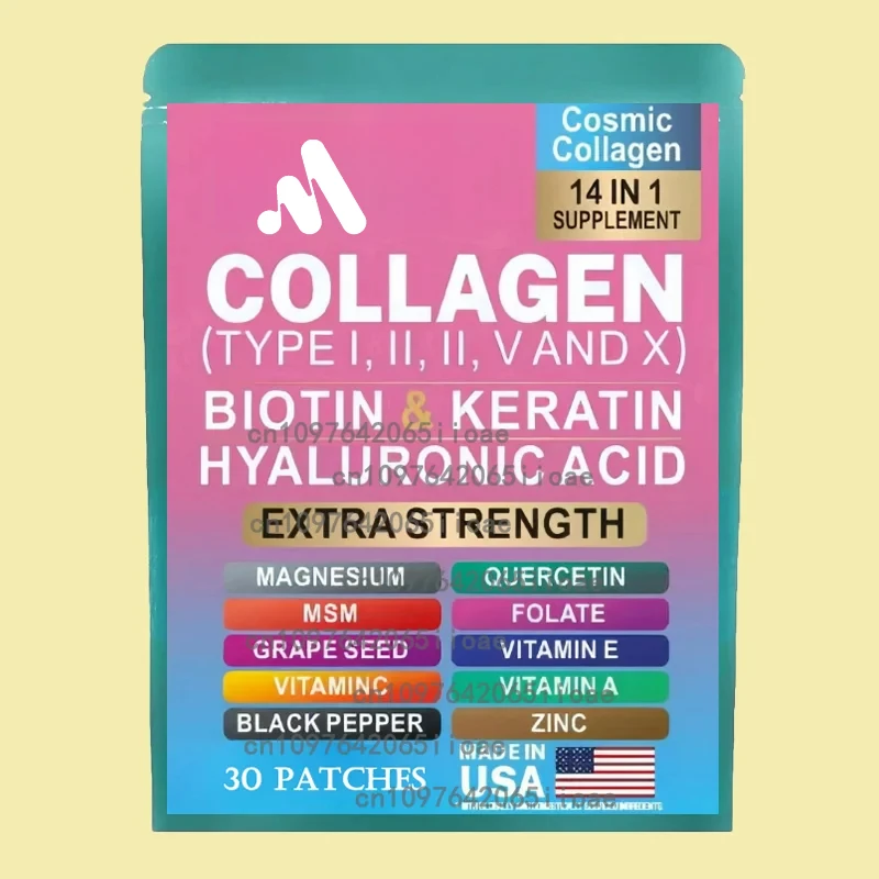 

Коллагеновые трансплеевые пластыри с гиалуроновой кислотой, витамином С, ниацином - поддерживают здоровье кожи, волос, ногтей и суставов, 30 пластырей