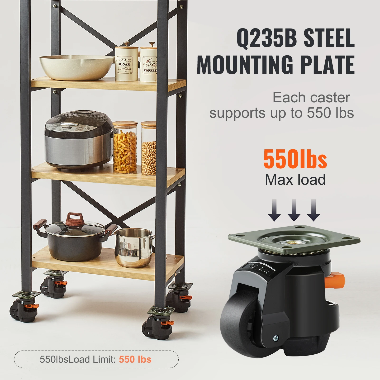 VEVOR 2in/2.5in ชุดล้อปรับระดับ 4 ชิ้นพร้อมขาจับ 360 °   ล้อเลื่อนปรับระดับได้สําหรับเครื่องตั้งโต๊ะ