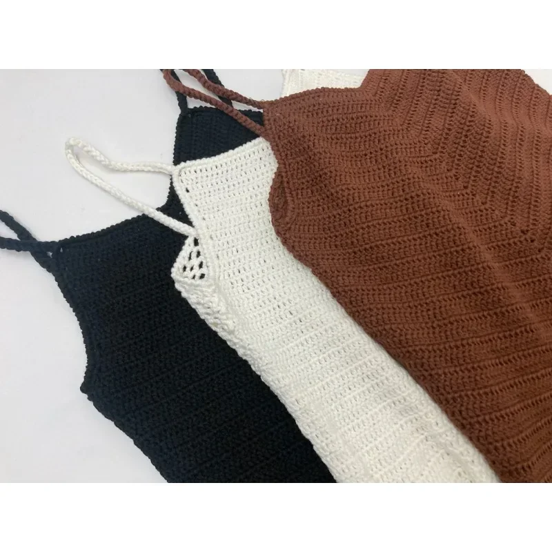 LC @-Women's Knitted Camisole Vest, Casual Commuting, Hand Hook, Hollowed Out Pullover, Top, Summer, 2024