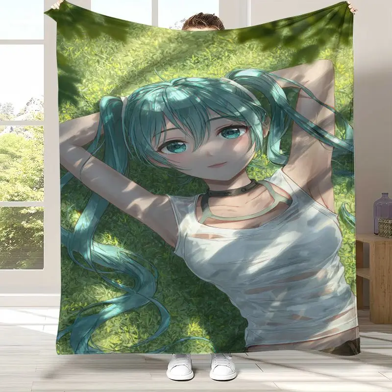 Japan Music Girl M-MIKU Cute Cartoon Soft Flannel Throw Blanket,Cozy Blanket for Bed,Sofa,Living Room,Picnic,Camping,Home Decor