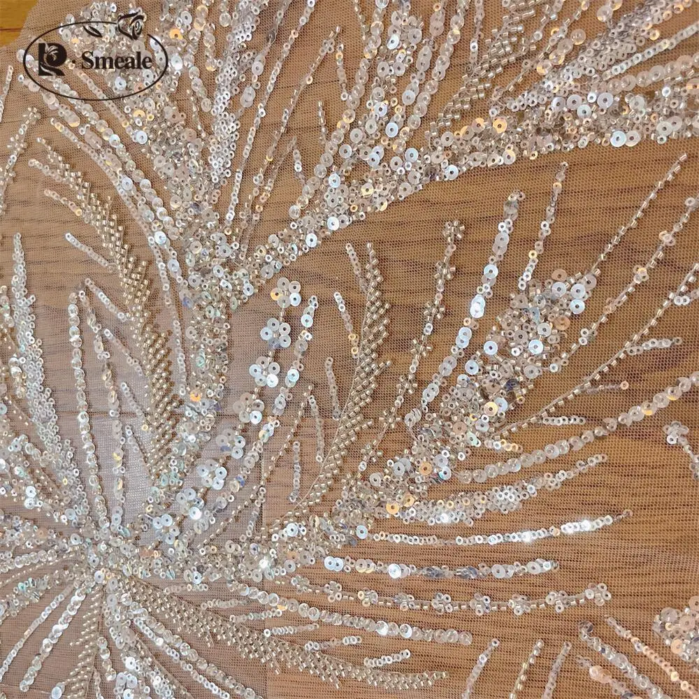 High End Beaded Sequin Lace Fabric for Wedding Dress, Customized Sewing Fabric, Handsewn, Evening Dress, RS4271, 2023, New