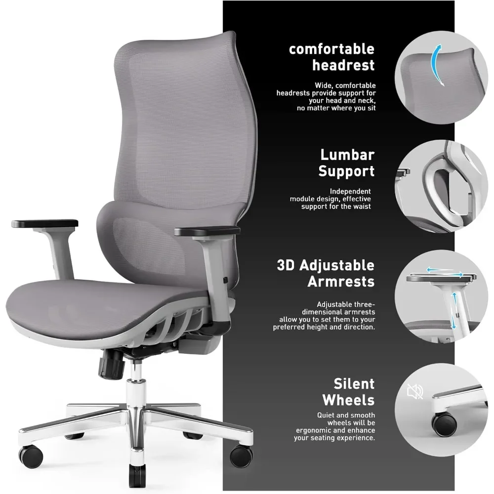 Silla de oficina grande y alta, sillón ergonómico de 450 libras para trabajo pesado con soporte Lumbar y reposabrazos 3D, silla de oficina para el hogar